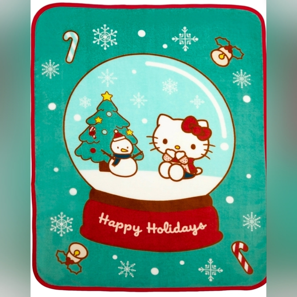 Sanrio Hello Kitty Holiday Christmas Snowglobe Silky Soft Throw Blanket 40 x 50